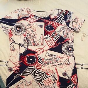 Talbots Navy and Red Graphic Tee